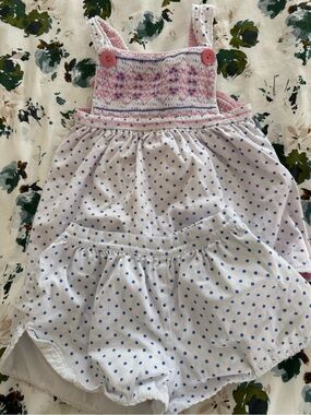 Girls Alice Kathleen Pink Smocked Polka Dot Matching Set